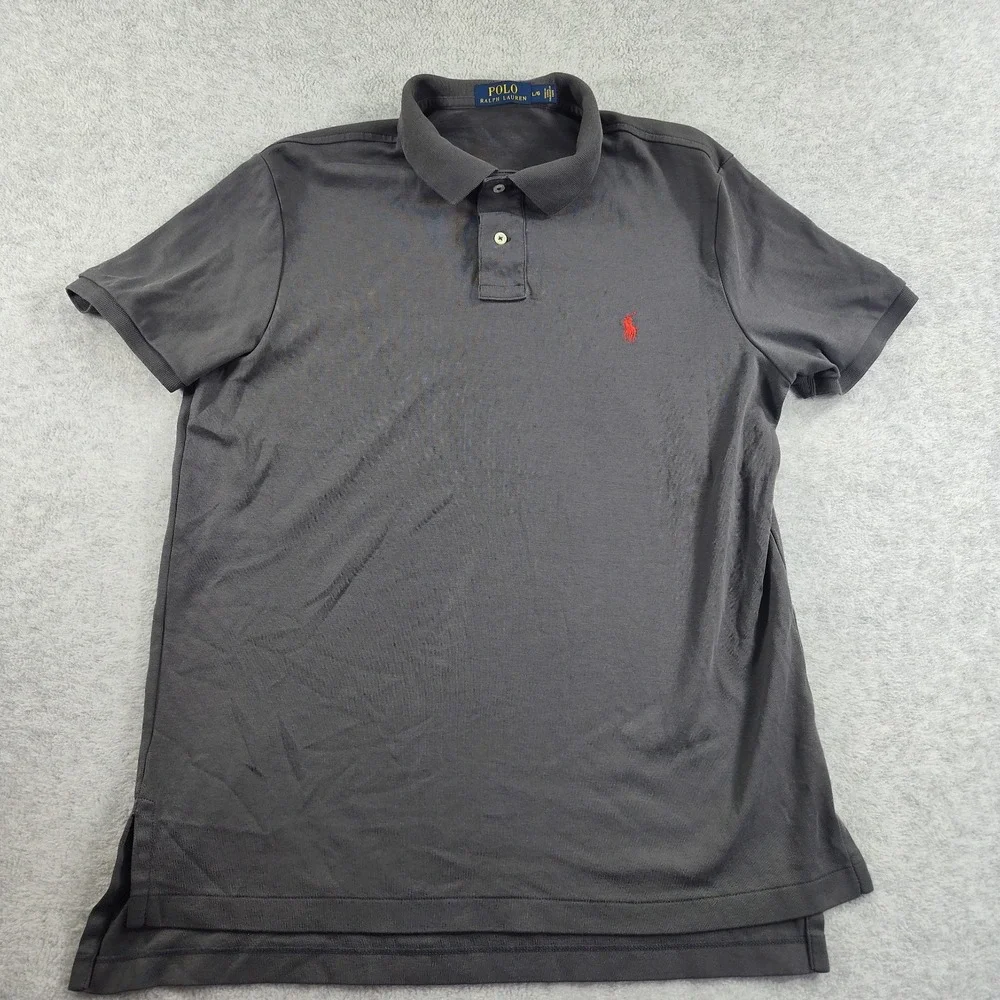Polo by Ralph Lauren Gray Cotton Polo Shirt Size Large Custom Fit BB7.15E-3582